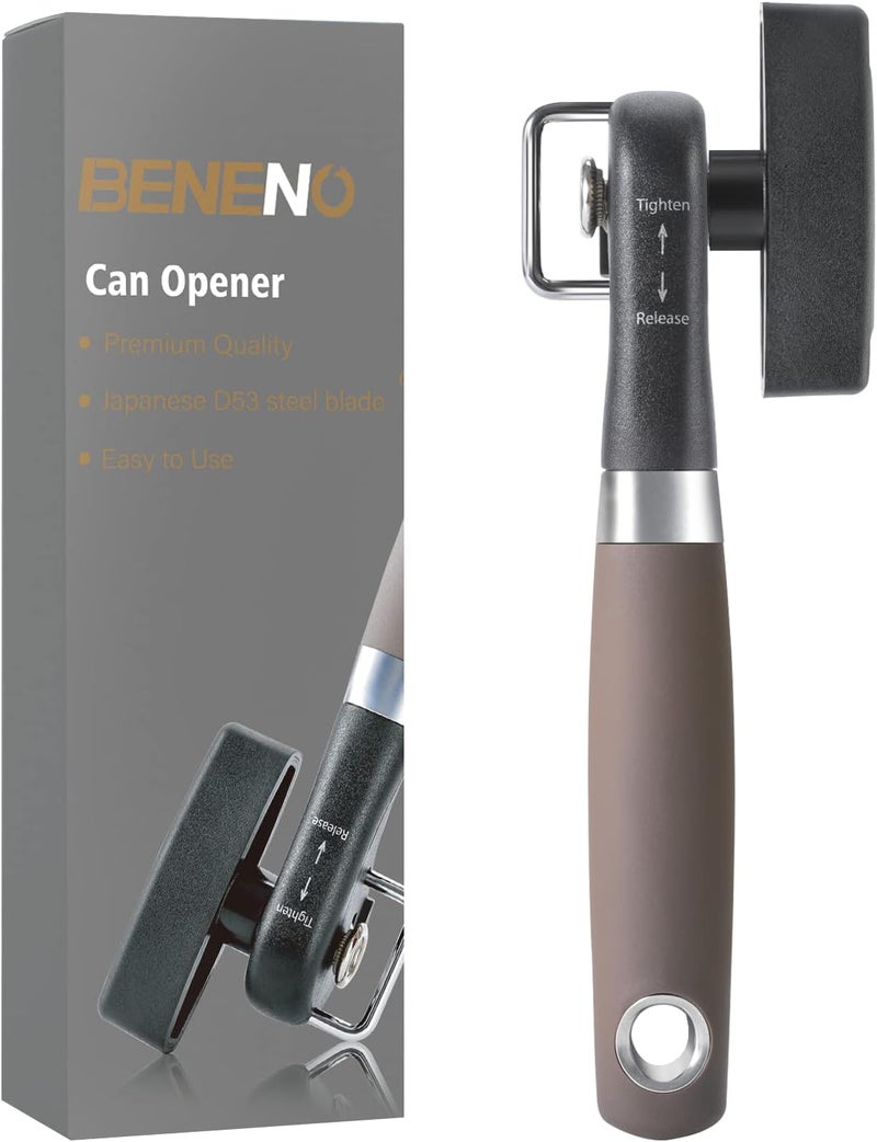 Beneno Can Opener, Manual Side Safe Cut Can Opener Smooth Edge with Durable Sharp Blade, Effort-Saving Knob & Comfortable Non-slip Handle, Brown - Image 1